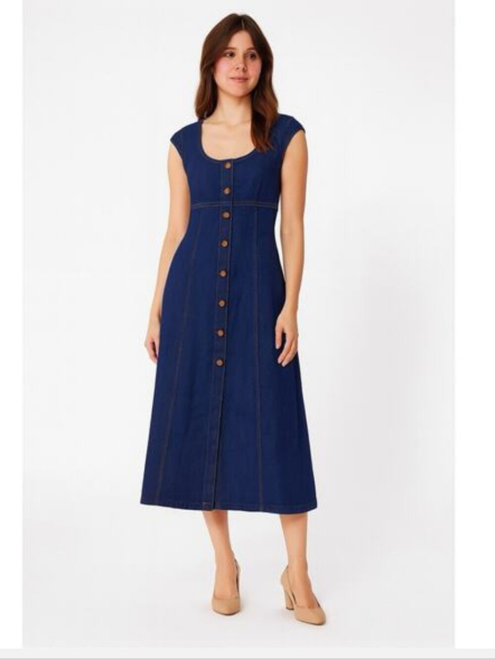 NWT Madewell Denim Button-Front Cap Sleeve Midi Dress